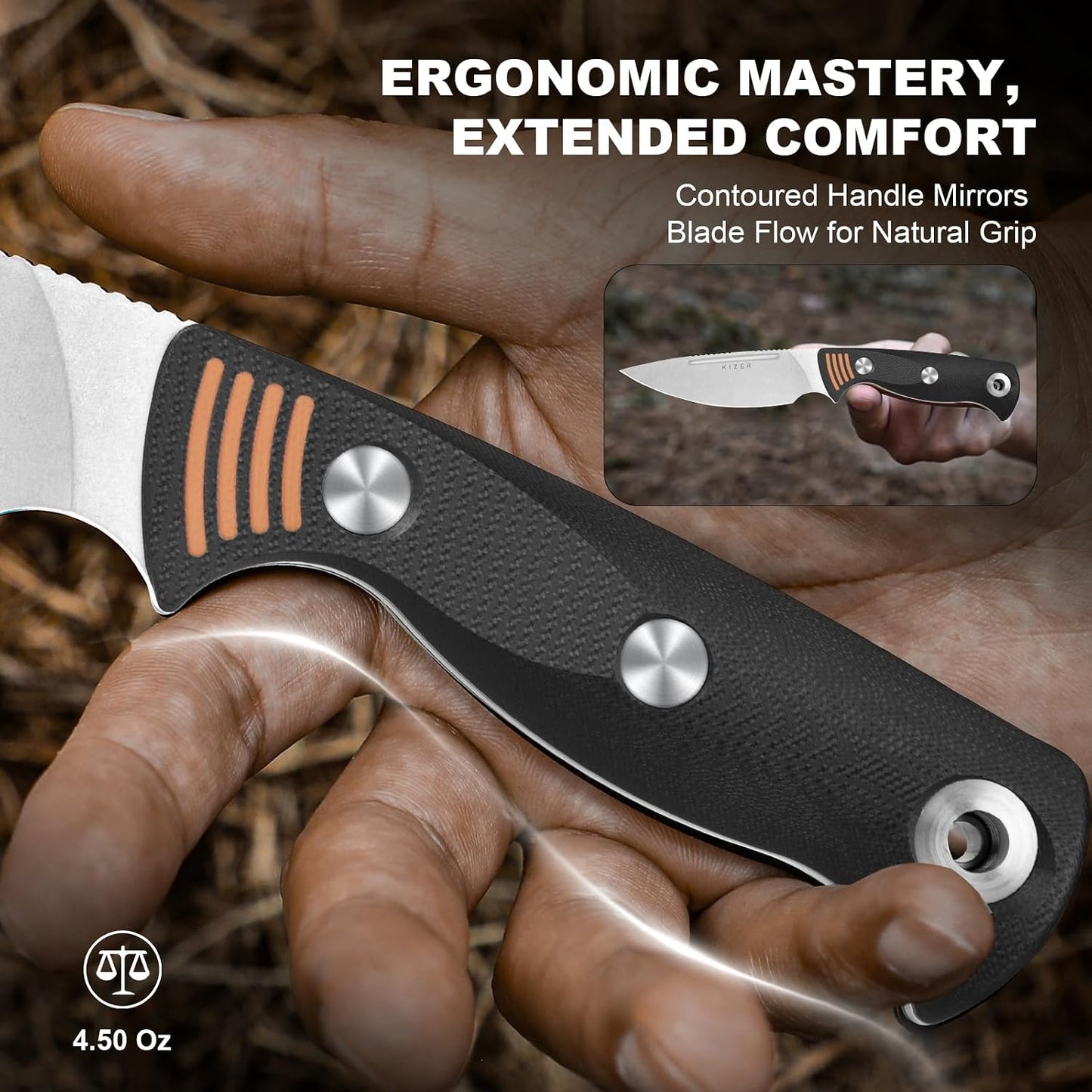 Cuchillo supervivencia AEB-L 4.48" mango G10 negro/naranja