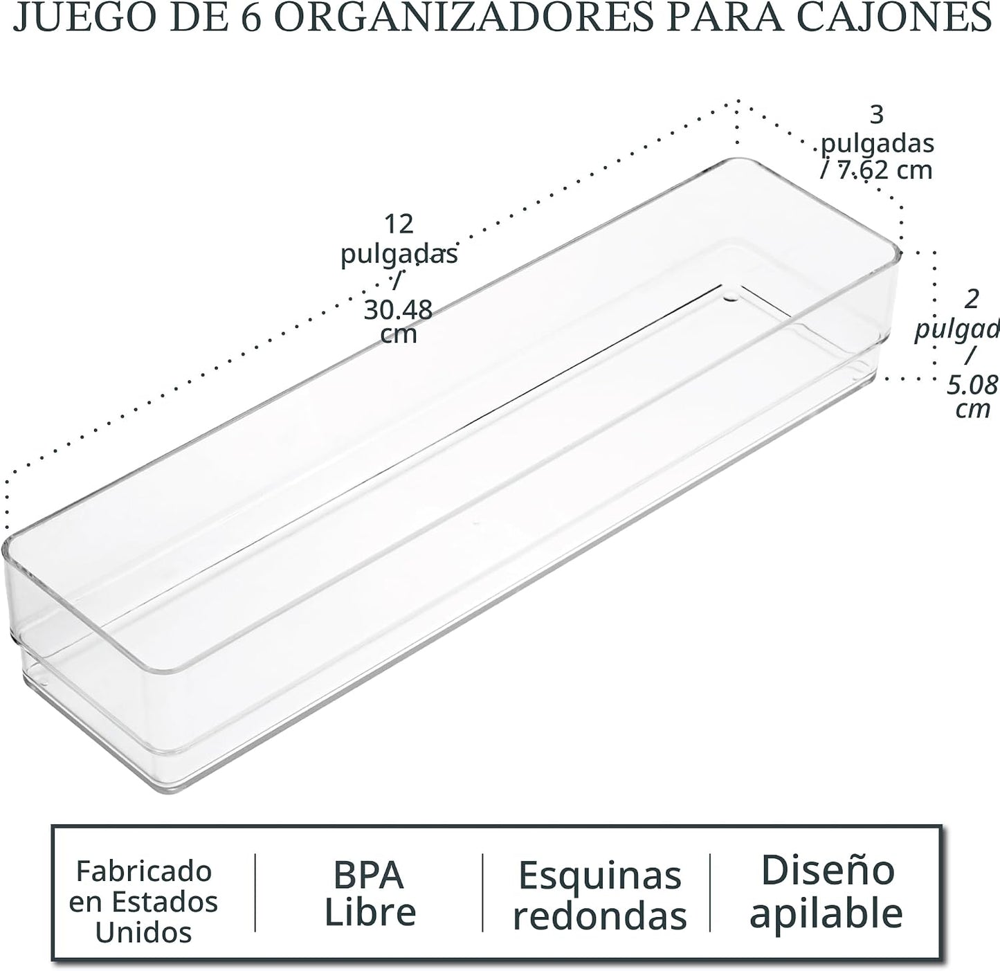6 Pzas Organizadores Cajones Transparentes 12x3"