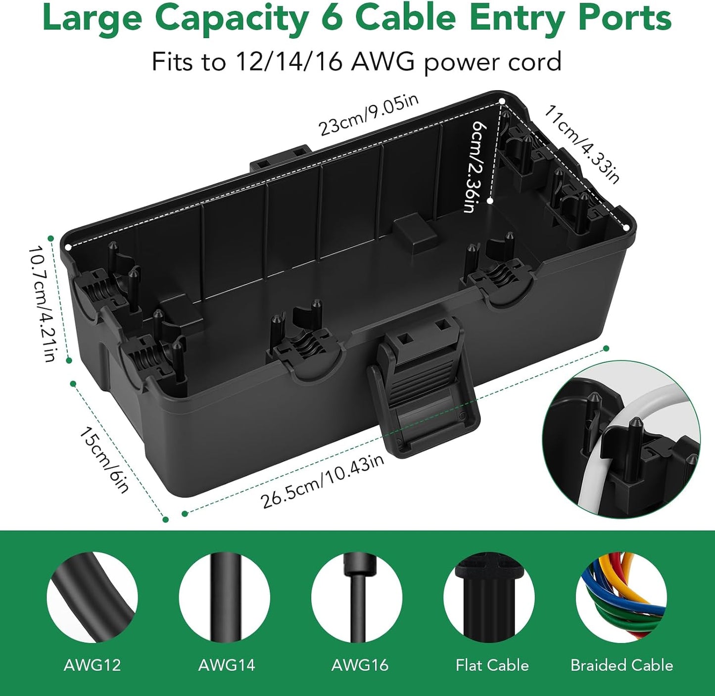 Caja eléctrica exterior IP54 10.4x6x4.2pulg 6 puertos