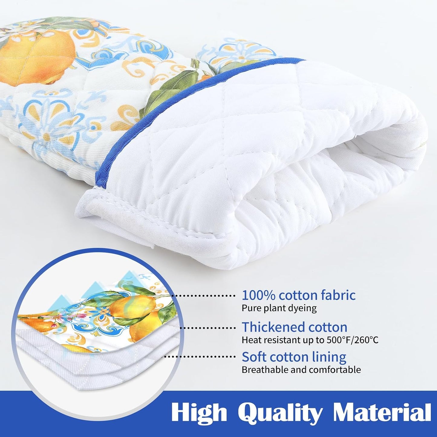 Set 4 Manoplas Horno Algodón Resistentes Calor Extra Largas