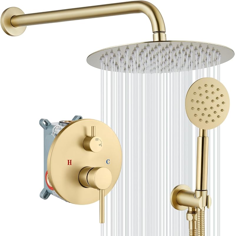 Sistema ducha lluvia 10" grifo mano alta presión oro