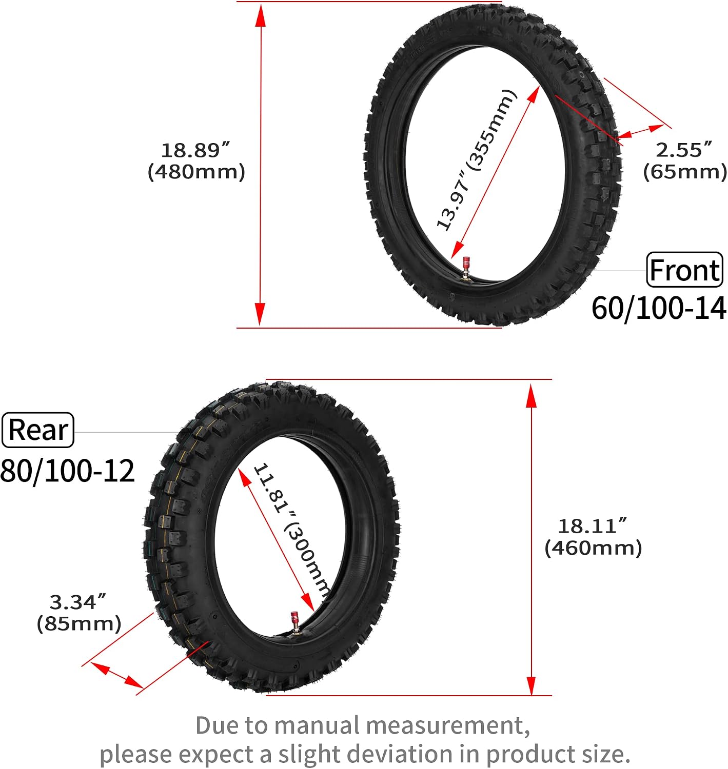 Neumático y tubo interior para motos 90-125cc SSR CRF XR70