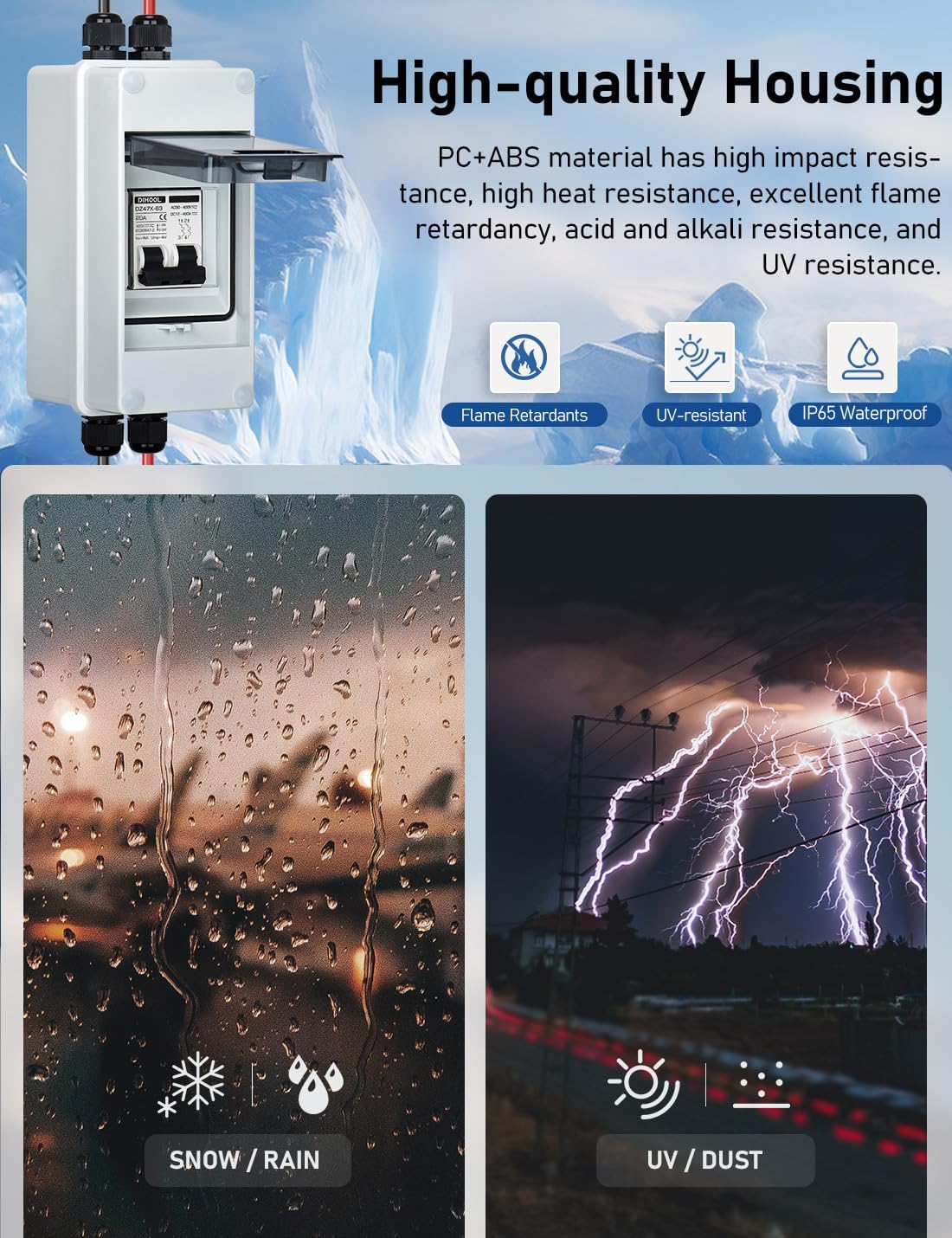 Disyuntor CA/DC IP65 20A 12V-400V para sistemas solares