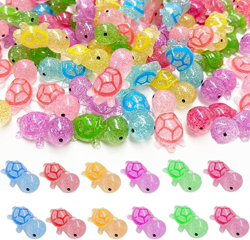 Figuras tortugas resina purpurina brillan oscuridad decoración