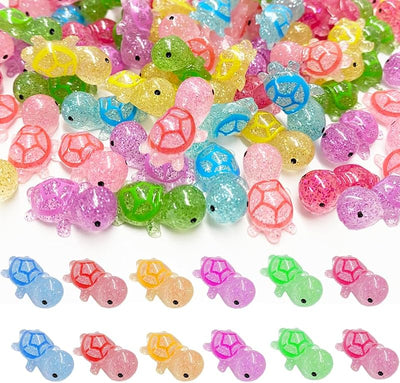 Figuras tortugas resina purpurina brillan oscuridad decoración