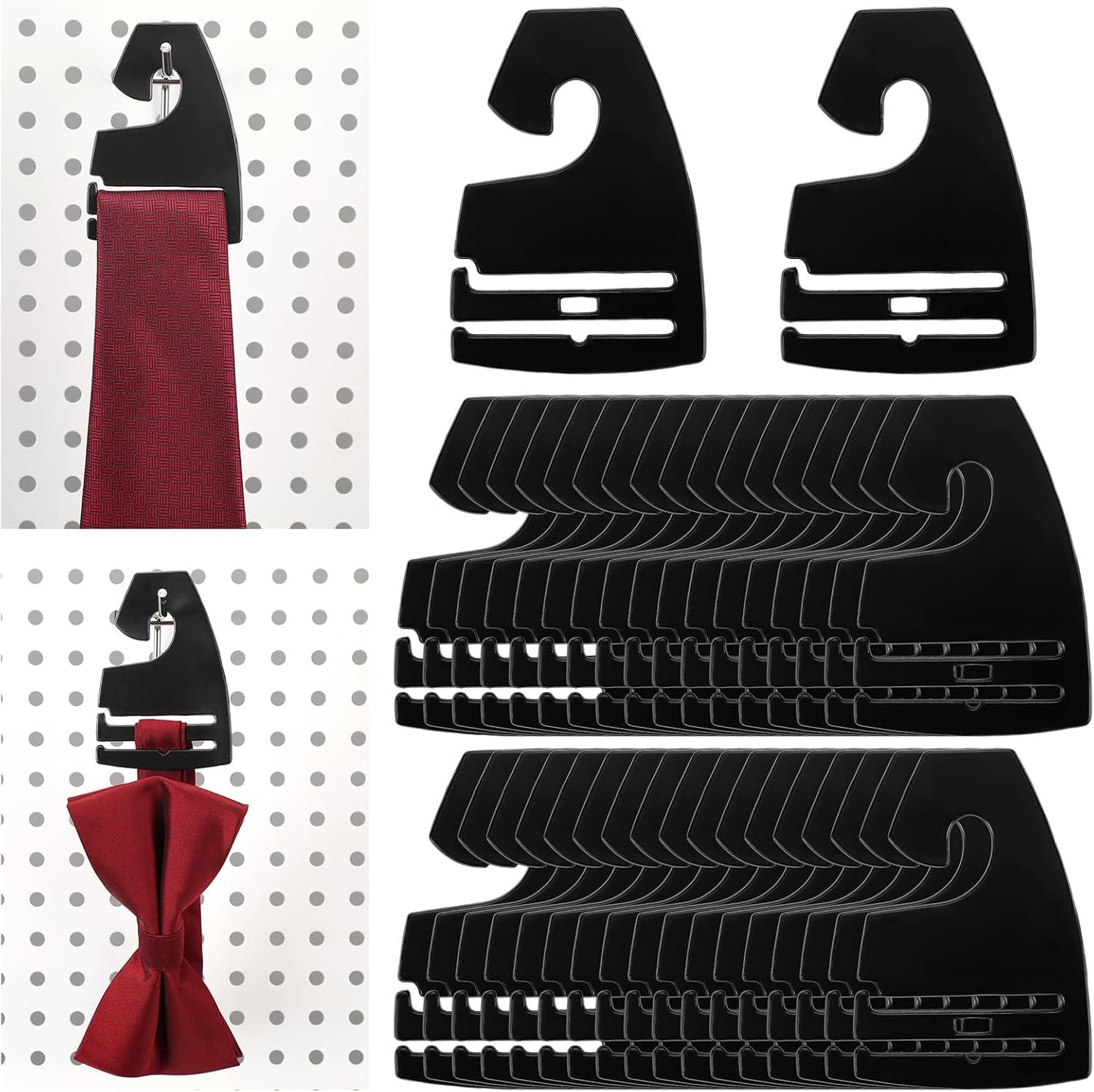 100 Ganchos Corbata Plástico Negro 2.8x2"