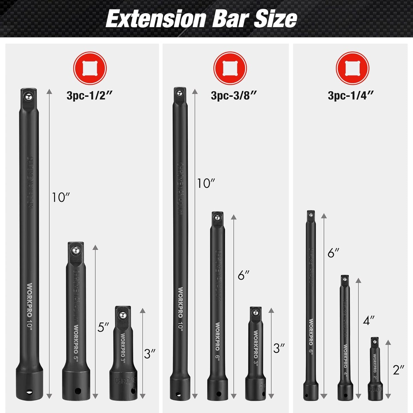 Set 9 Pzas Barras Extensión Destornillador Acero Cromo