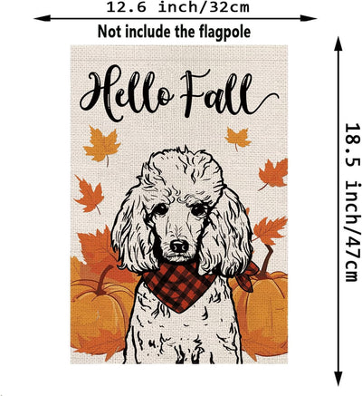 Bandera jardín doble cara caniche hello fall 12.5x
