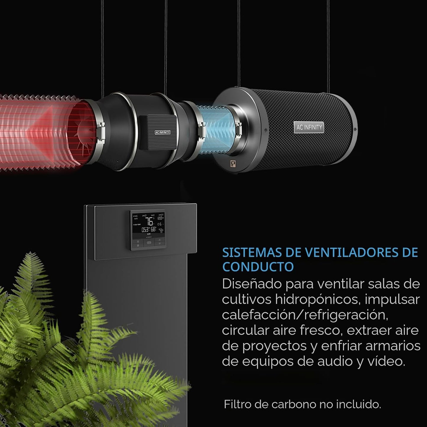 Ventilador conducto 6pulg control WiFi humedad temperatura