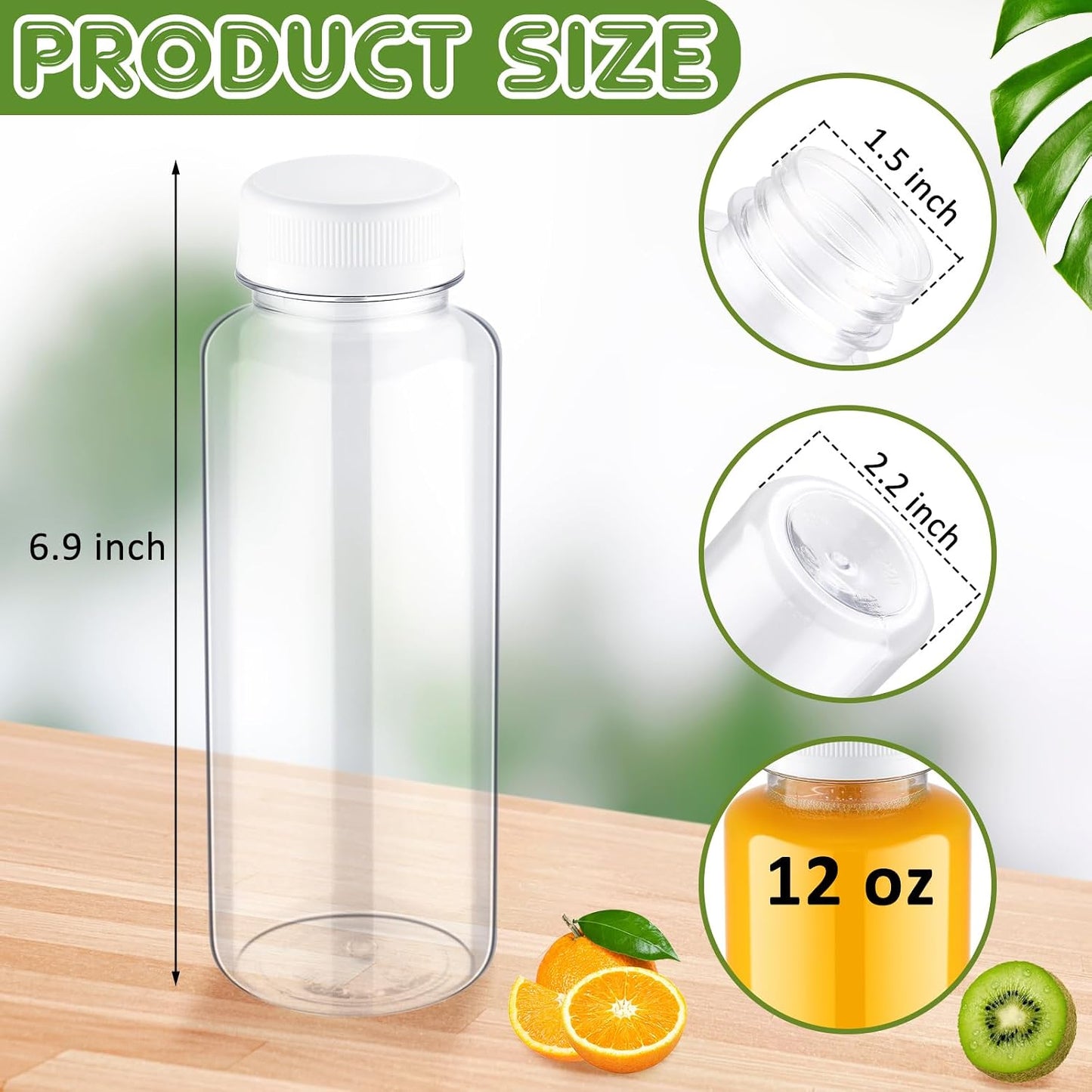 24 Botellas Plástico 12oz Tapas Blancas Reutilizables