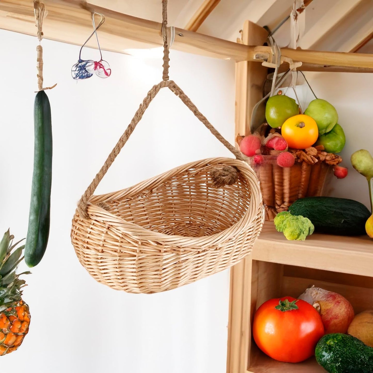 Cesta mimbre con mango yute para jardín picnic 17x12x5pulg