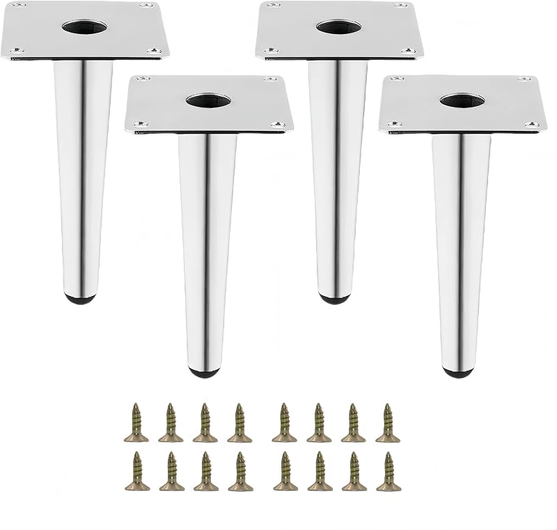 Patas metal plateado para muebles 6pulg set 4