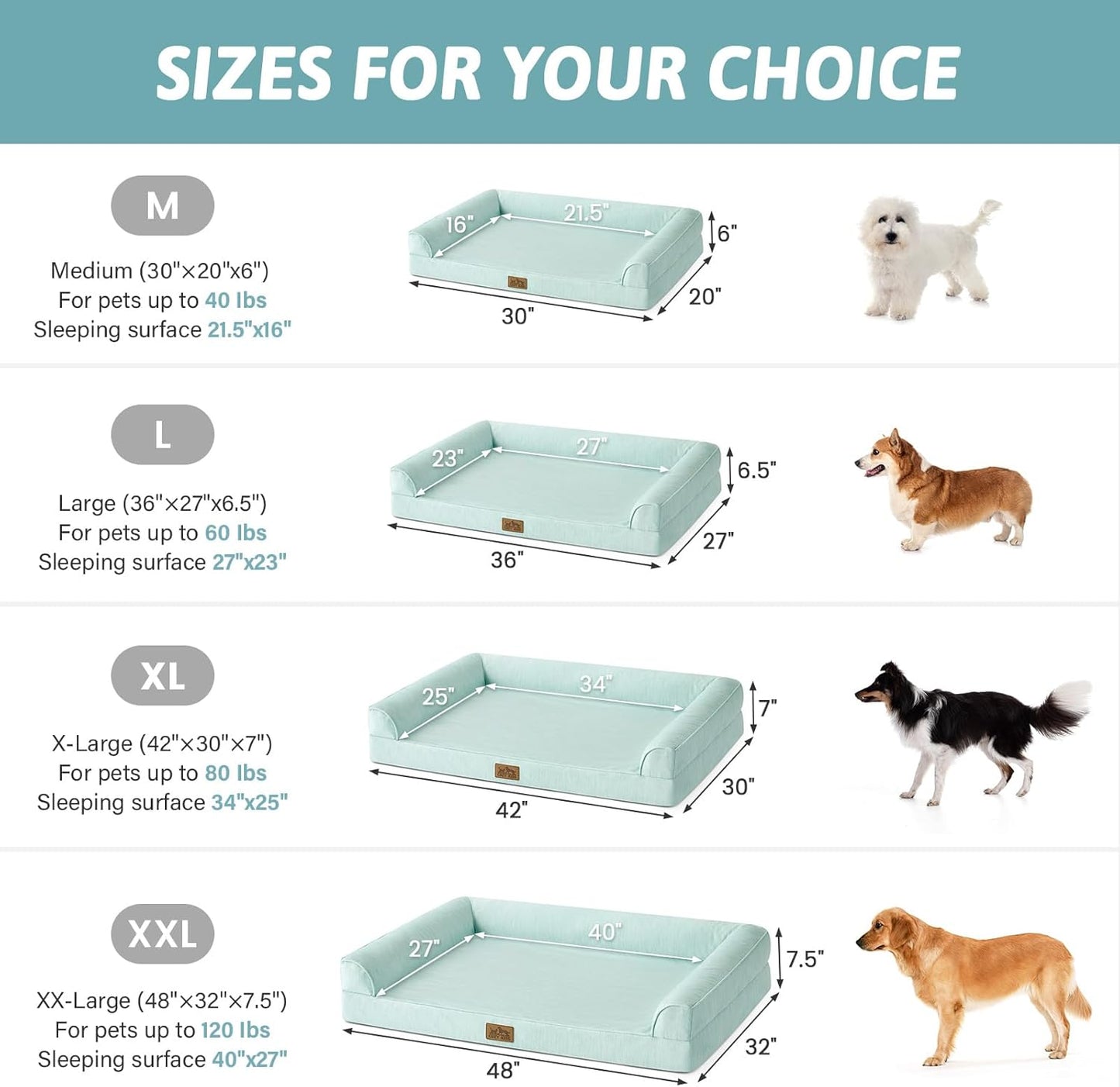 Cama ortopédica Q-Max para perros grandes con funda lavable verde