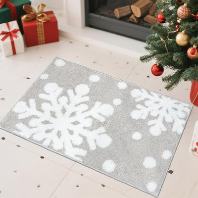 Tapete baño navideño copo nieve antideslizante felpa suave