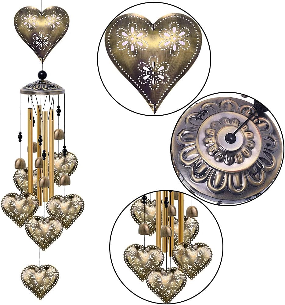Campanillas viento forma corazón 4 tubos 6 campanas 7 corazones