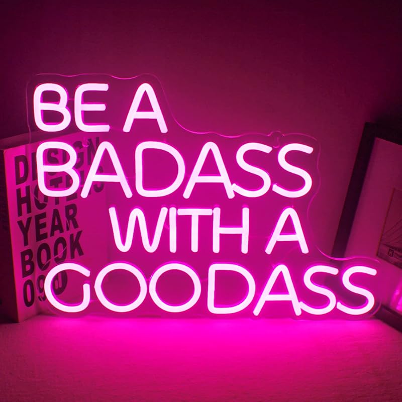 Letrero neón LED rosa 'BE A BADASS WITH A GOODASS' bar