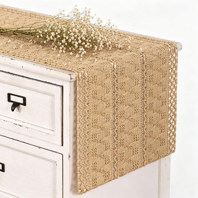 Camino mesa bohemio arpillera yute 12x48pulg decoración