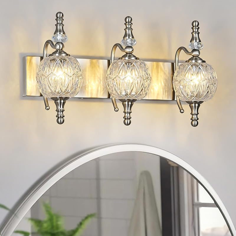 Luces tocad. baño cristal níquel cepillado 20" 3 luces