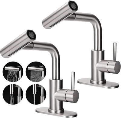Grifo lavabo rociador 4 modos níquel cepillado