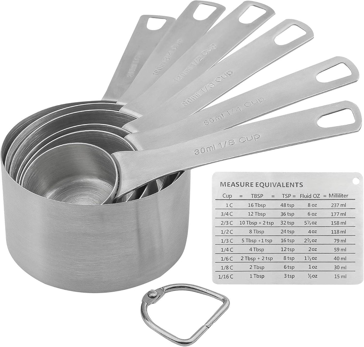 6 Tazas Medidoras Acero Inox 18/8 para Cocina y Hornear