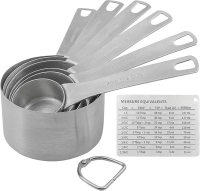 6 Tazas Medidoras Acero Inox 18/8 para Cocina y Hornear