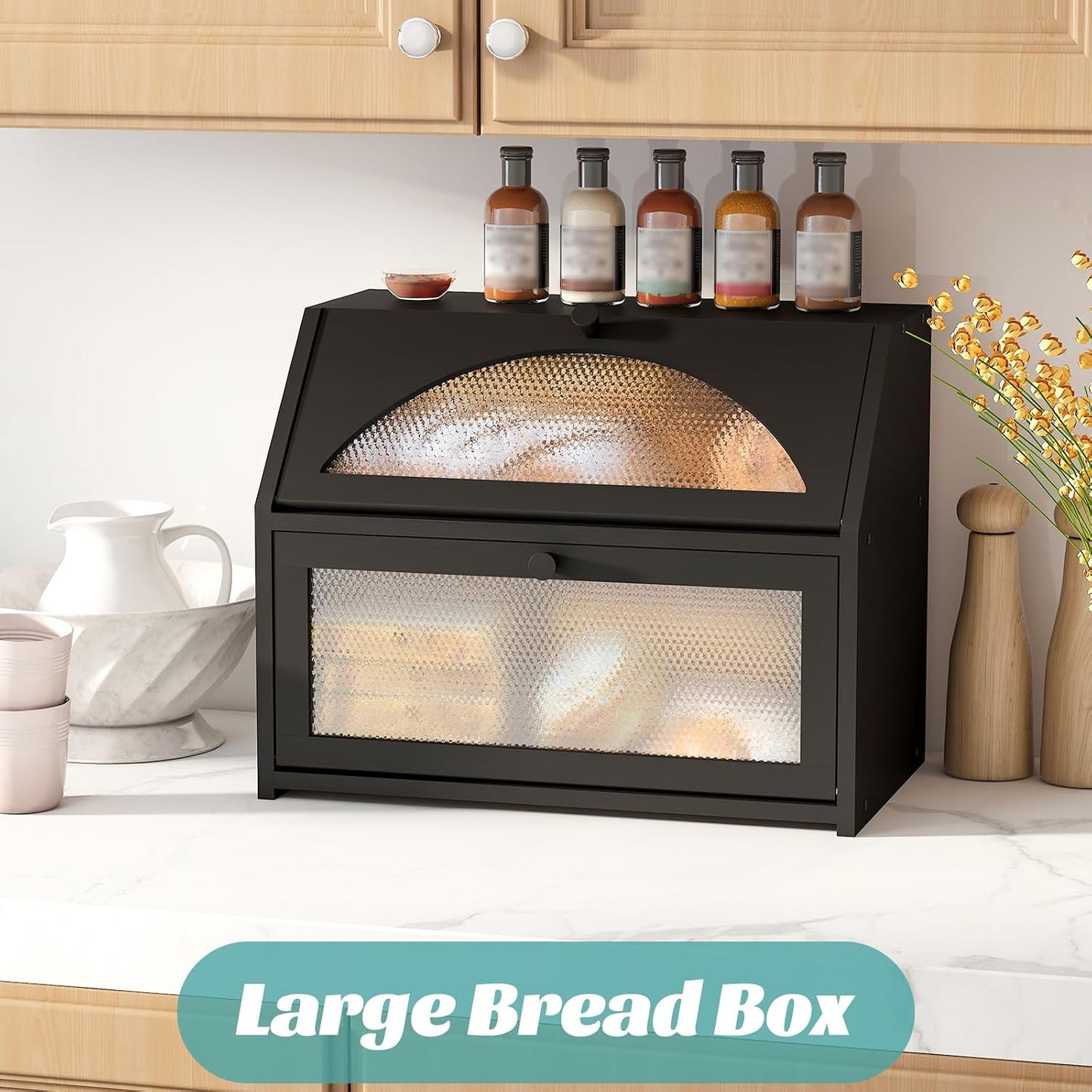Encimera cocina madera bambú contenedor vidrio patrones diamantes negro