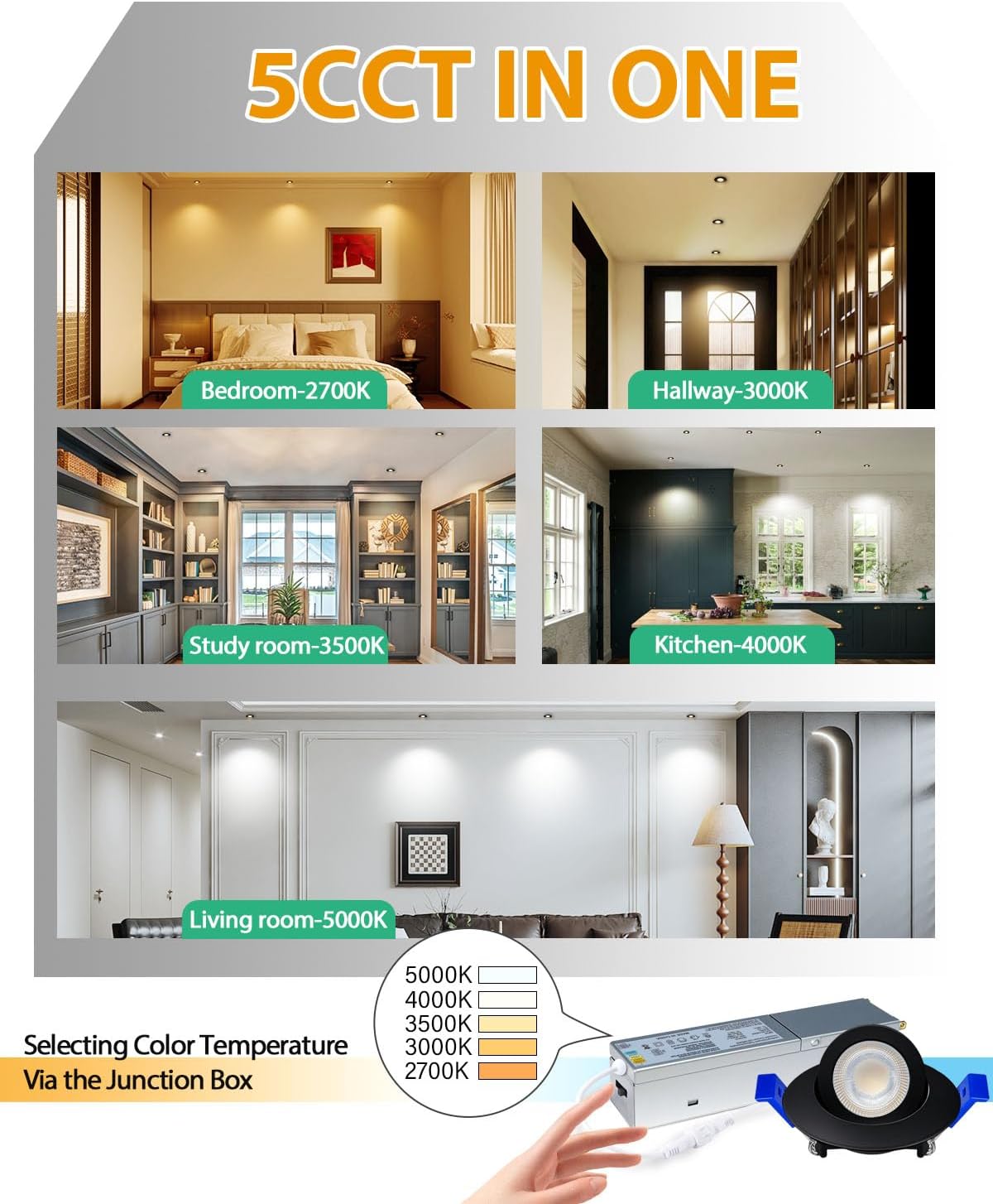 Lámpara led empotrable 2pulg negro 2700k-5000k 5w eqv 50w