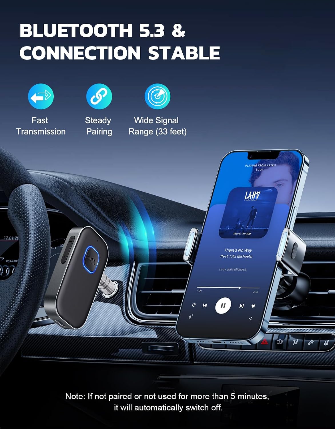 Receptor Bluetooth auto con cancelación de ruido 16h