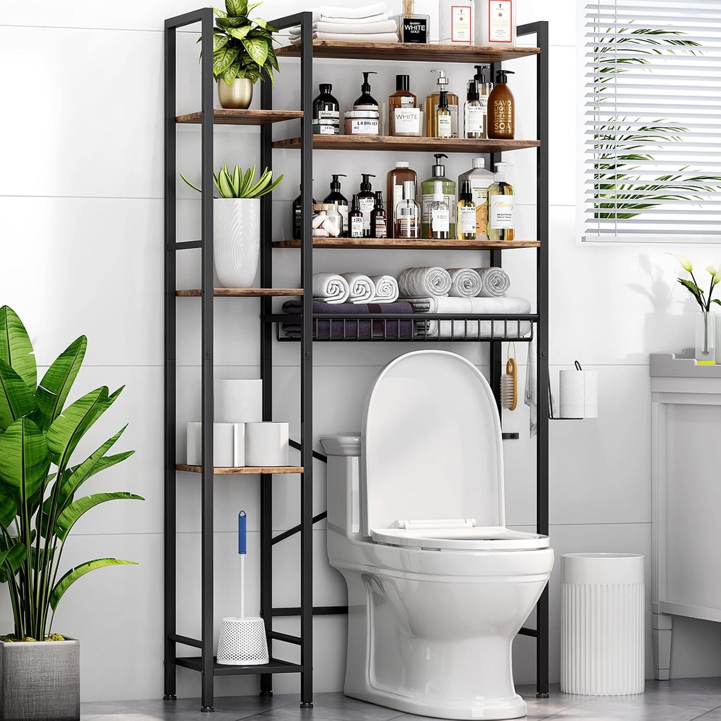 Organiz. baño 8 niveles con canasta drenaje marrón vintage