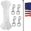 Cuerda halyard 100ft con 4 ganchos zinc para bandera