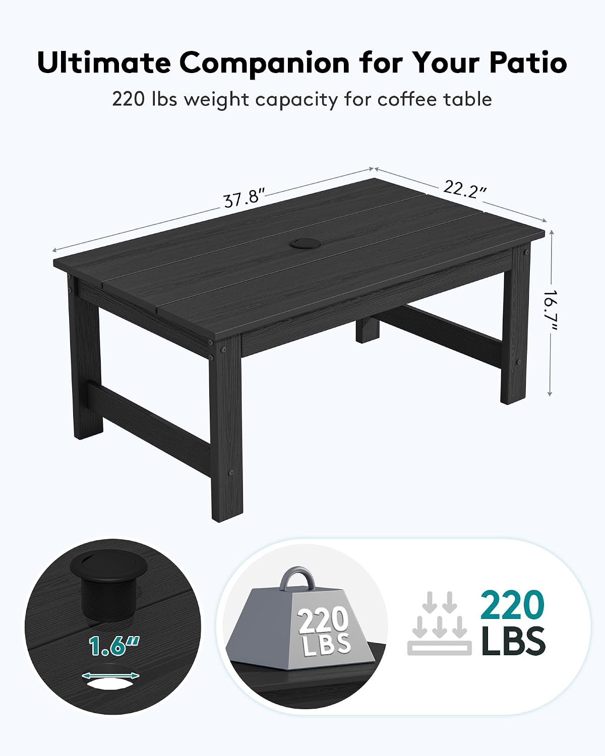 Mesa centro HDPE terraza balcón color negro