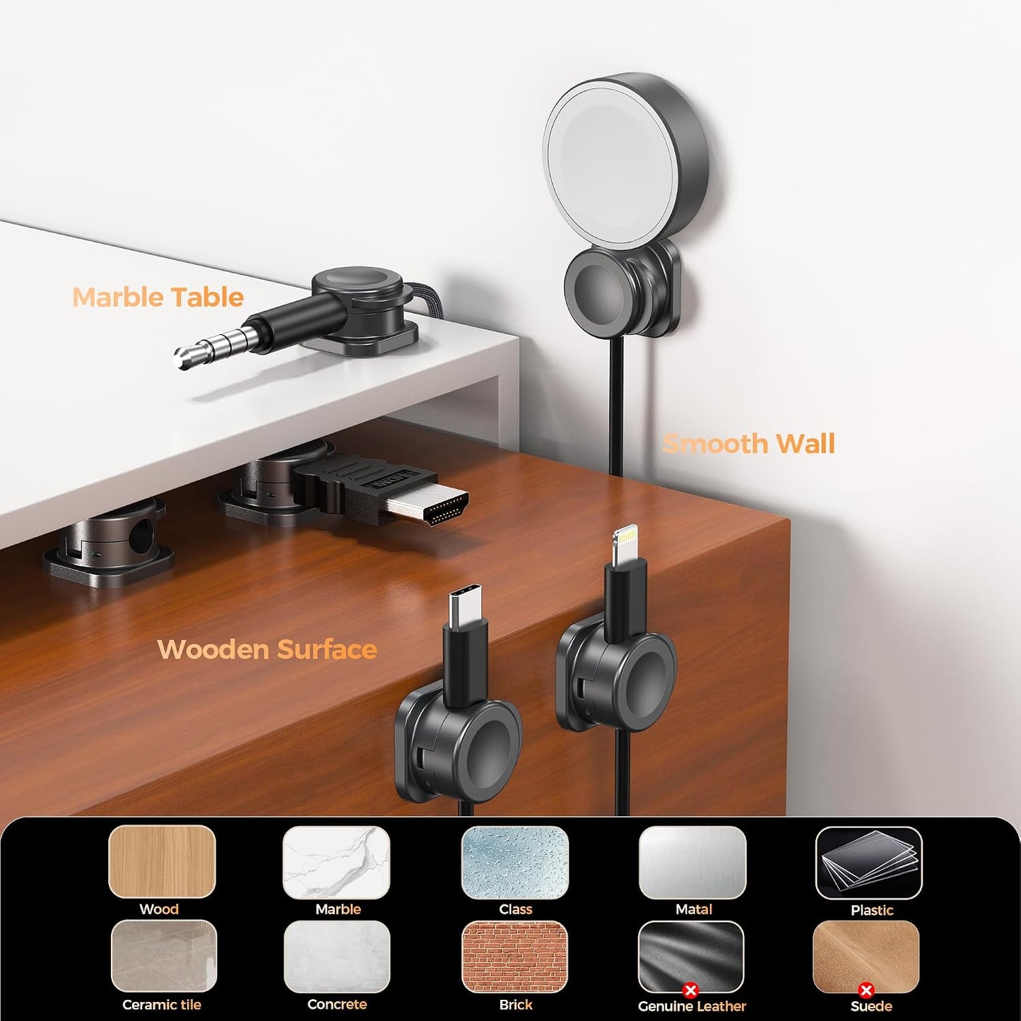 Pack 16 Clips Magnéticos para Cables con 18 Almohadillas Adhesivas