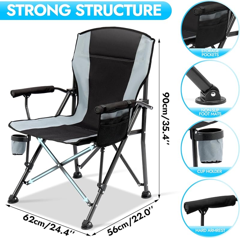 2 Sillas Camping Plegables Resistentes para Adultos 450lb