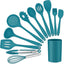 Set 12 Pzas Utensilios Silicona con Soporte Azul