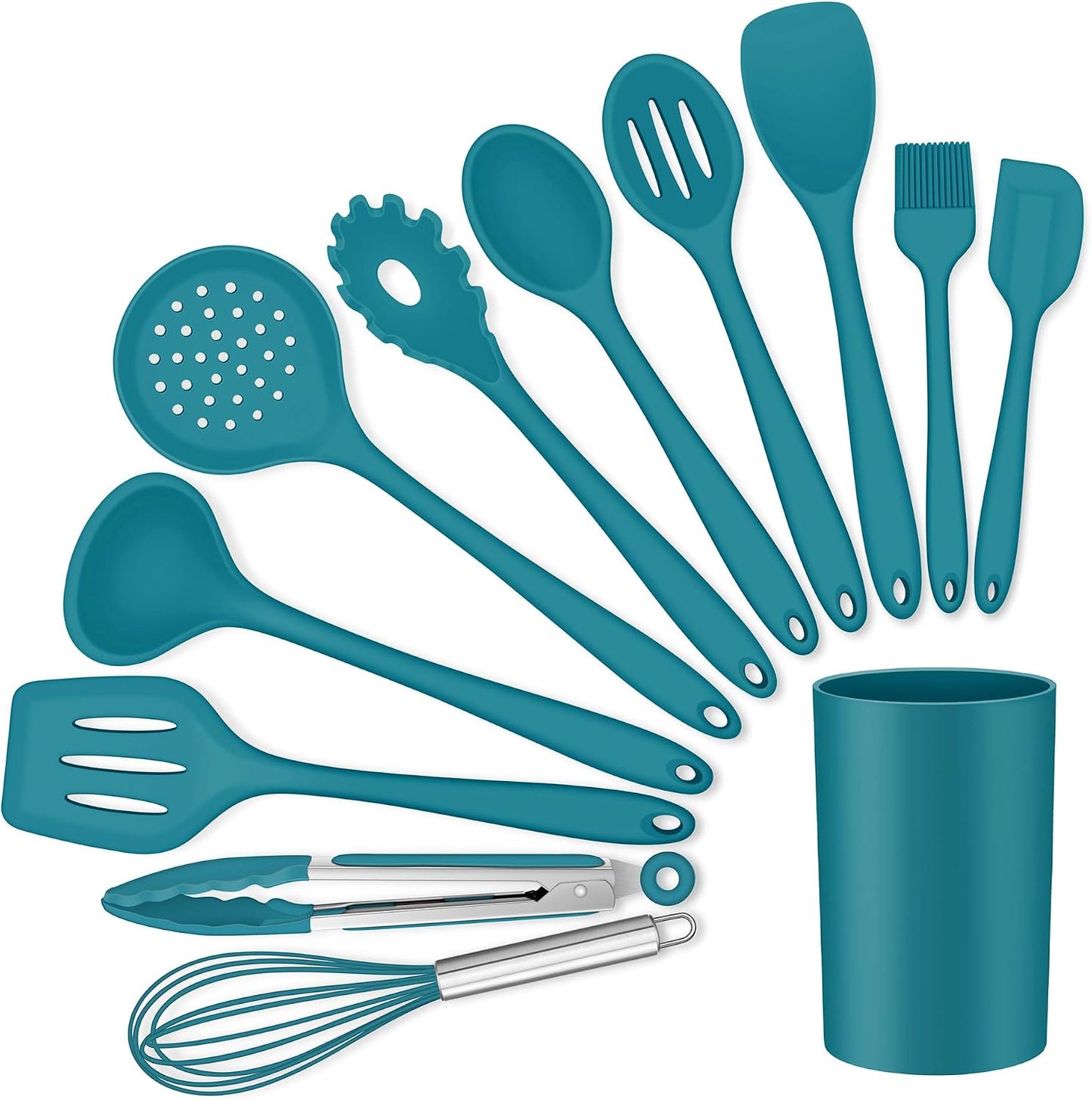 Set 12 Pzas Utensilios Silicona con Soporte Azul