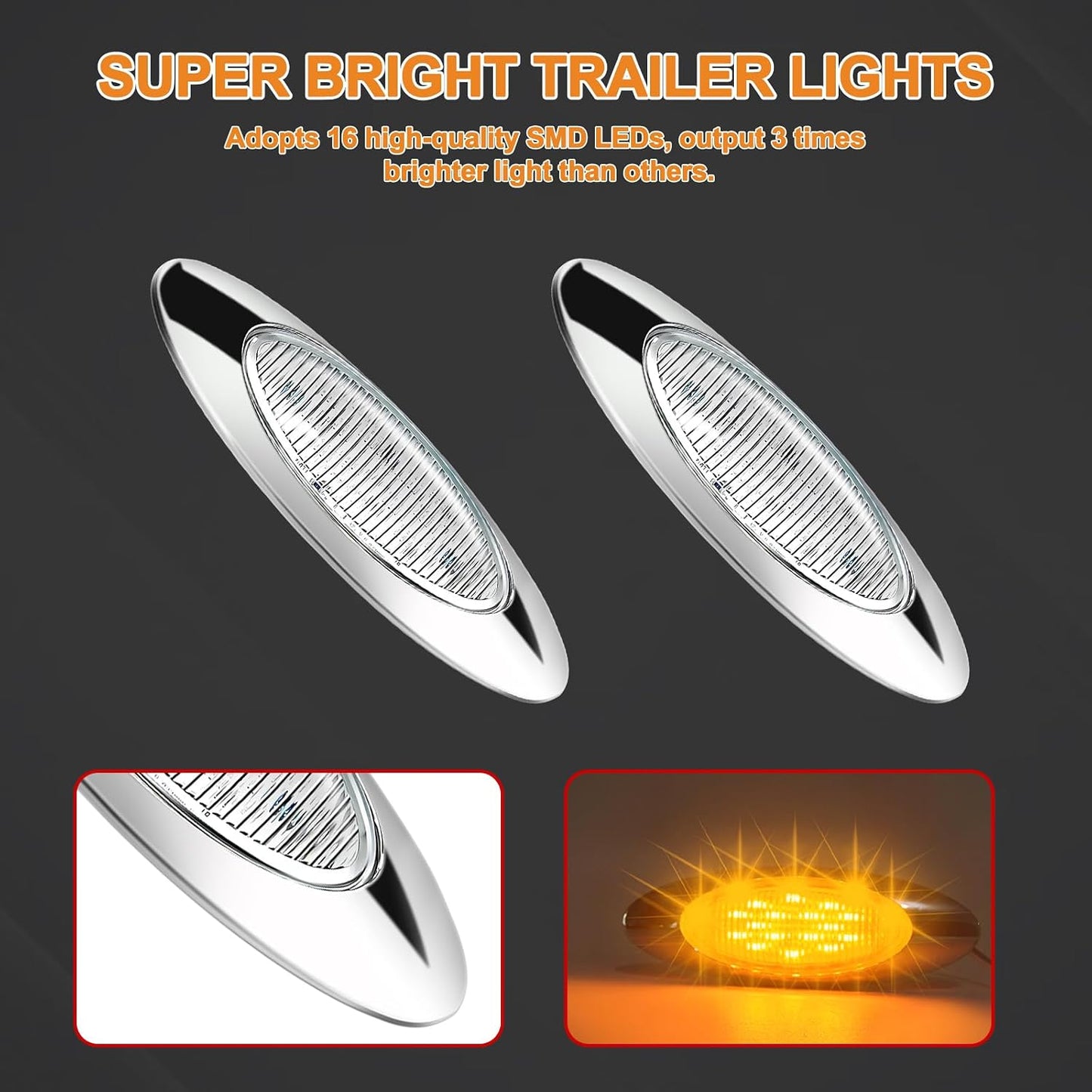10 Pzas Luces laterales gálibo 6" color ámbar 24LED