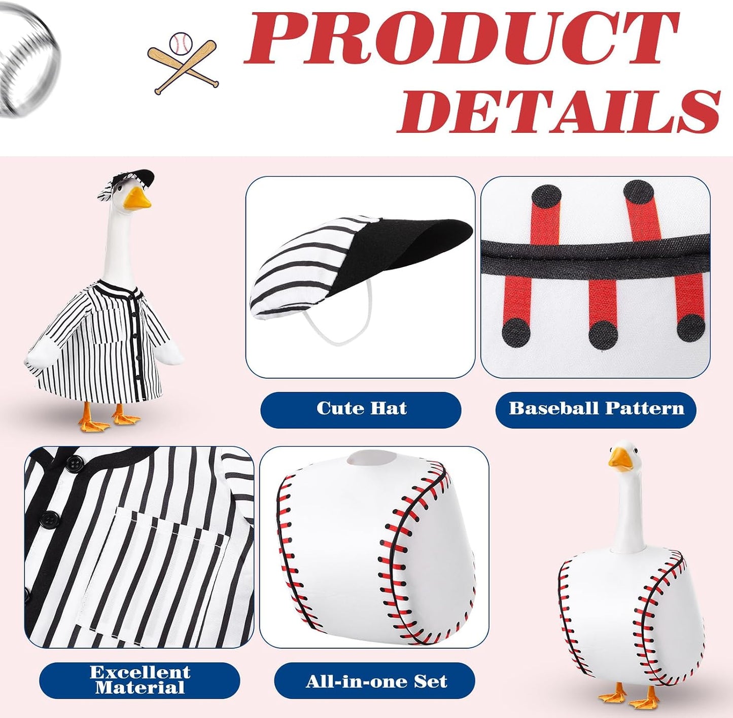 Set 2 Ropa Ganso Béisbol para 23 Gansos Decoración