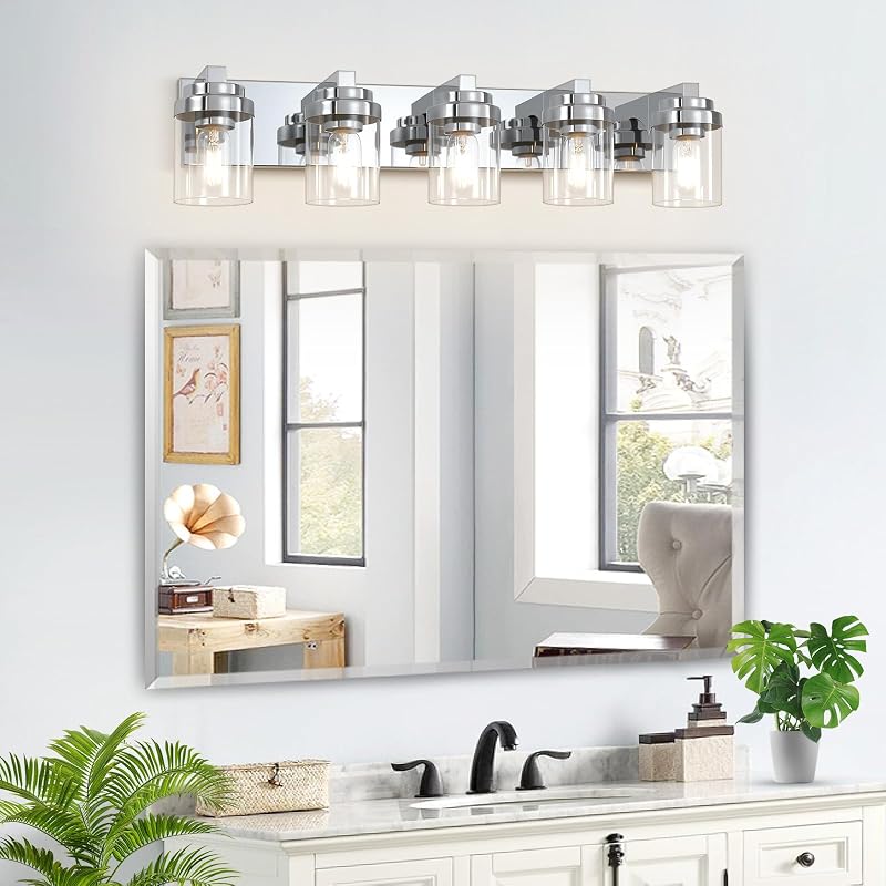 Aplique baño 5 luces cromo pulido 31" moderno