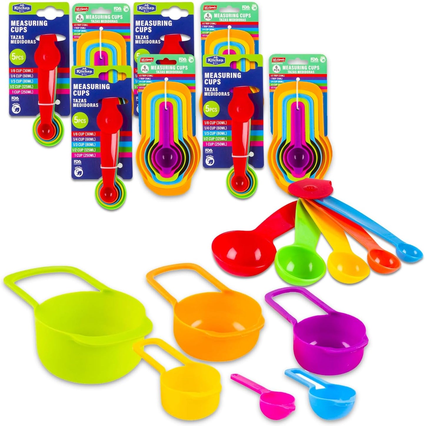 Set 8 Tazas y Cucharas Medidoras Plástico Colores Surtidos