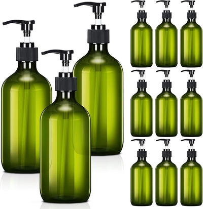 Pack 12 Dispensadores Jabón Verde con Bomba Plástica Recargable
