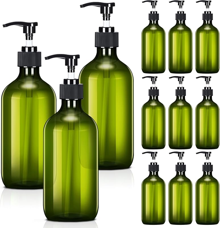 Pack 12 Dispensadores Jabón Verde con Bomba Plástica Recargable