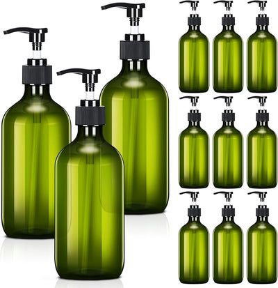 Pack 12 Dispensadores Jabón Verde con Bomba Plástica Recargable