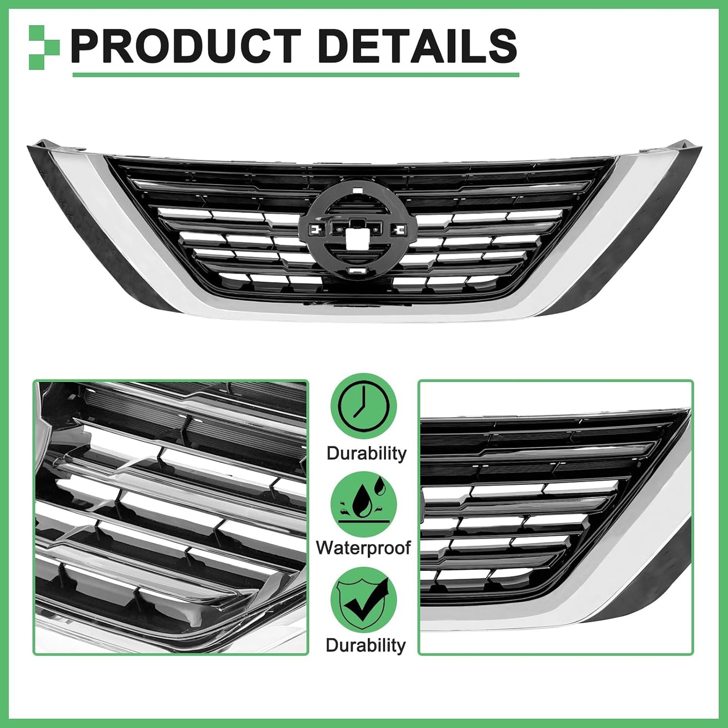 Rejilla delantera cromada con inserto negro para Nissan