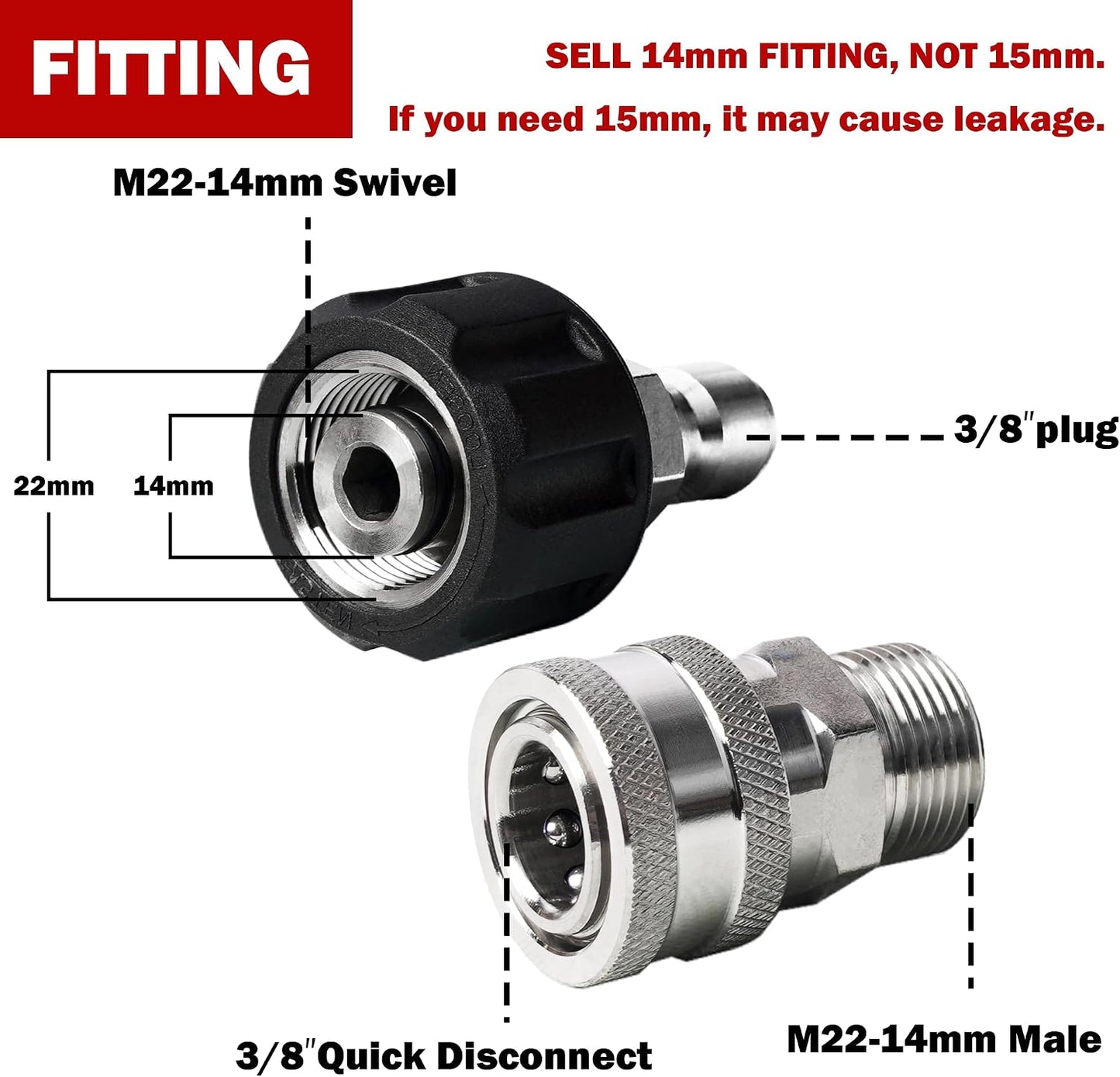 Set conexión rápida lavadora acero inox M22 a 3/8pulg
