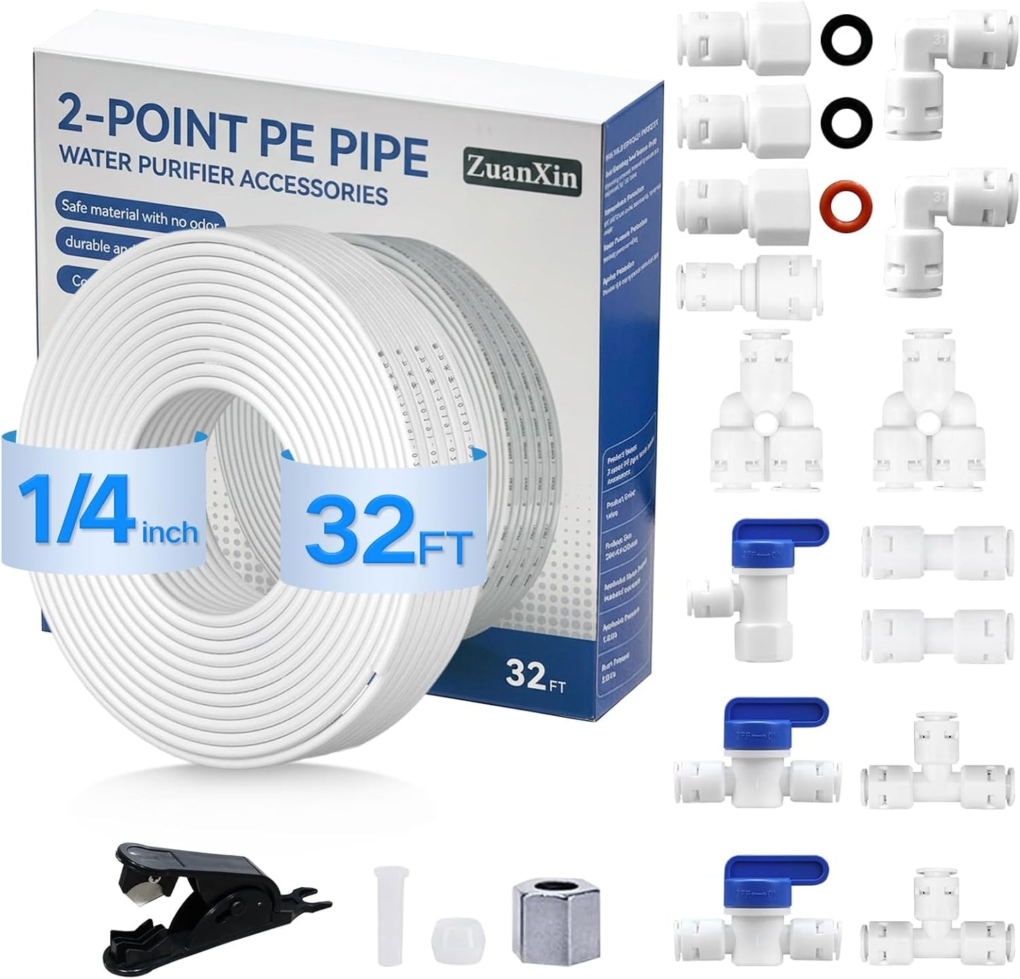 Kit línea agua 1/4pulg para filtro RO con tubo 32pies y cortador