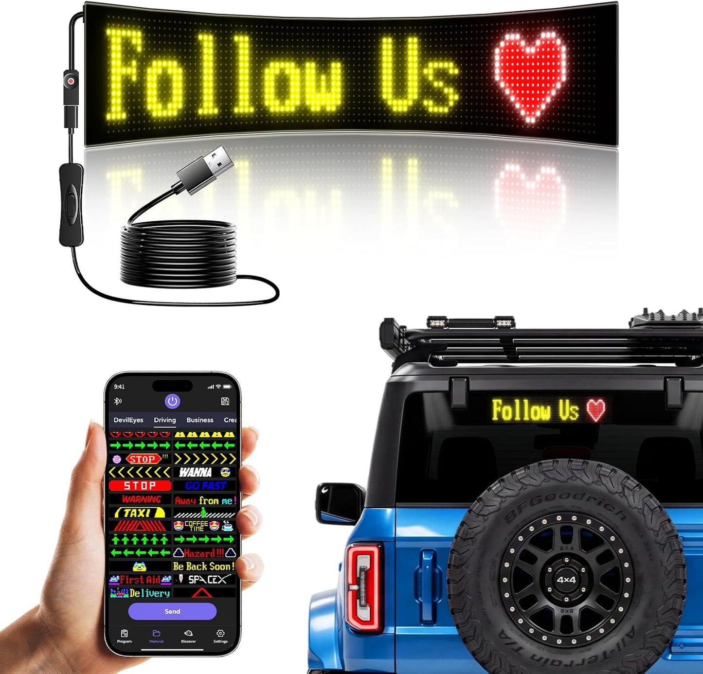 Letrero LED para auto parabrisas con control app