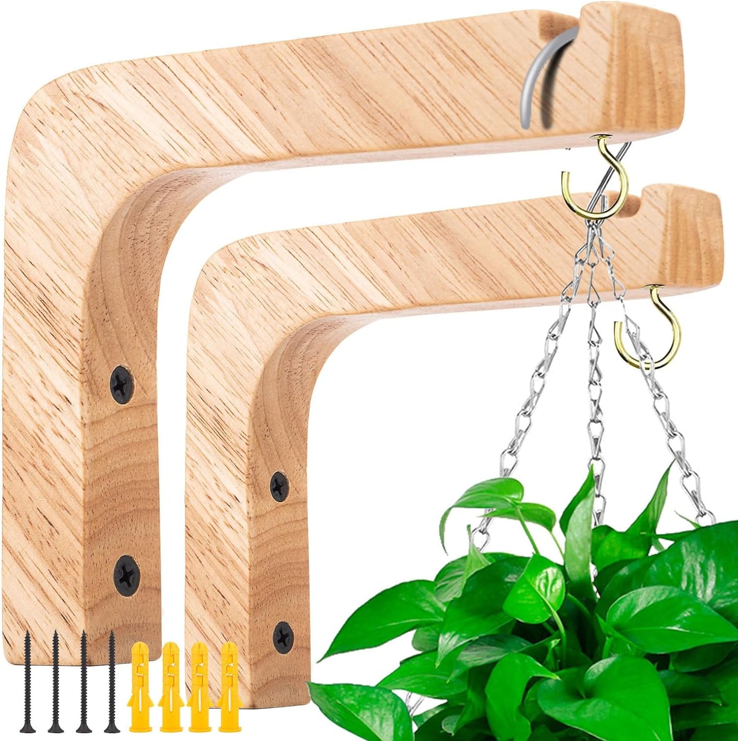 2 Ganchos pared madera 6pulg para plantas y linternas burlywood