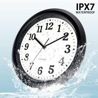 Reloj pared impermeable 12pulg cuarzo sin tictac negro