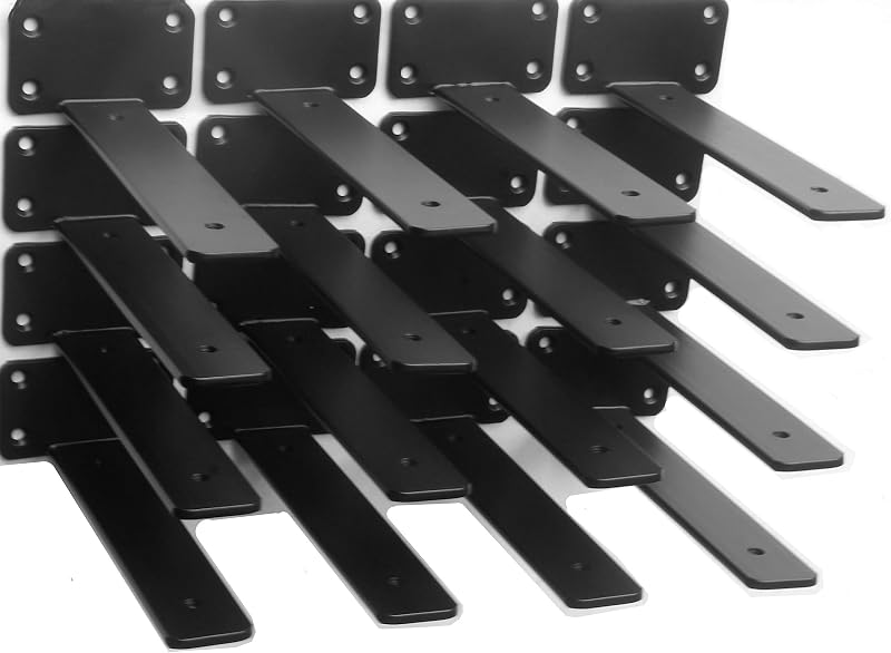 16 Soportes Estante en L Negro 8" Hierro Rústico