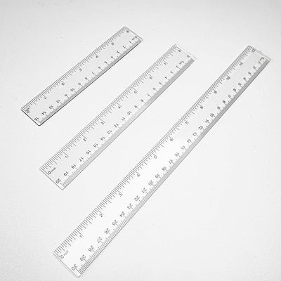 Regla plástico transparente 6x8x12 pulg set 3